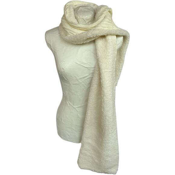 Womens White Long Scarf Chunky Cable Knit Reversible Faux Shearling Winter Warm - Picture 7 of 8
